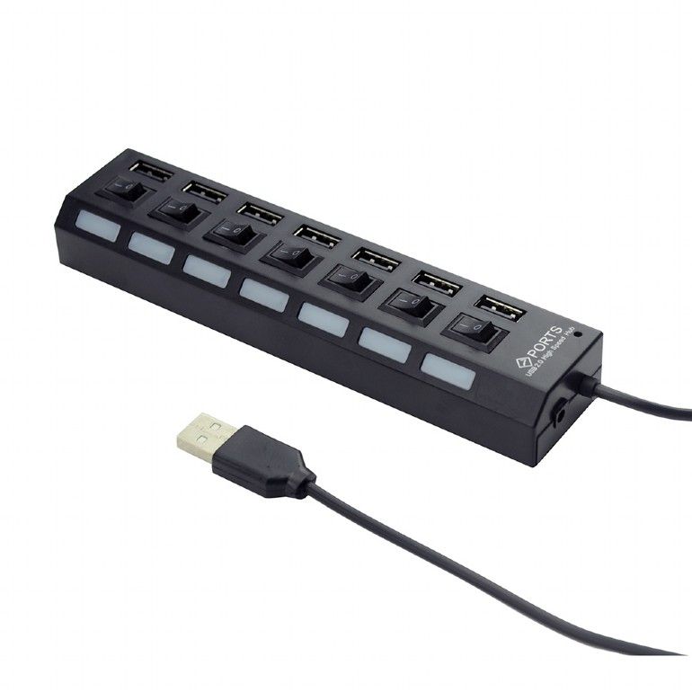 Gembird UHB-U2P7-03 USB 2.0 powered 7-port hub with switches Black - Image 1