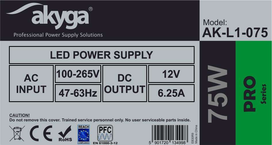 Akyga AK-L1-075 LED power supply 12V/75W - Image 3