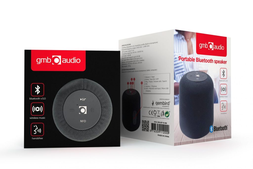 Gembird SPK-BT-15-BK Portable Bluetooth Speaker Black - Image 2