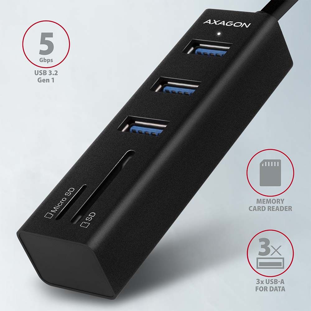 AXAGON HMA-CR3A USB3.2 multiport Hub 3-port + SD/microSD metal - Image 2
