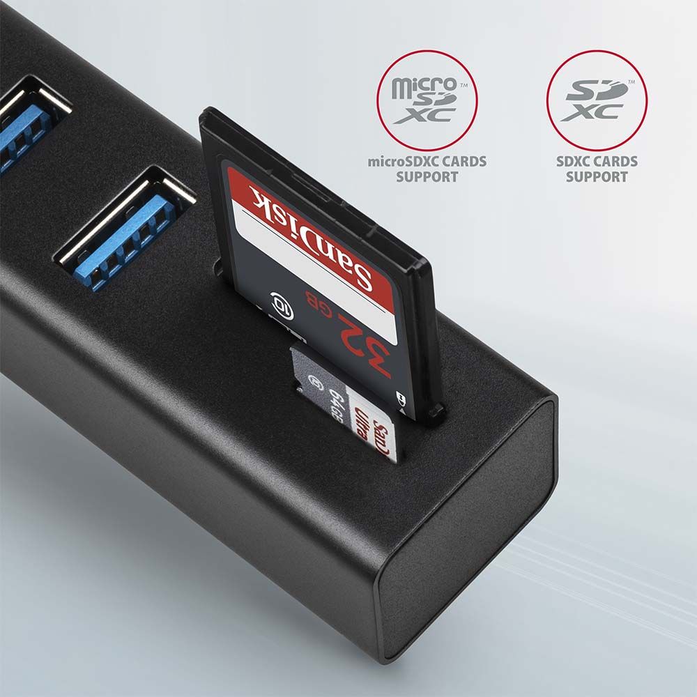 AXAGON HMA-CR3A USB3.2 multiport Hub 3-port + SD/microSD metal - Image 3