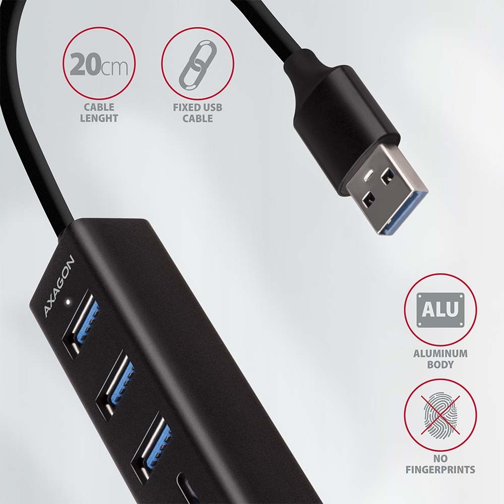 AXAGON HMA-CR3A USB3.2 multiport Hub 3-port + SD/microSD metal - Image 5