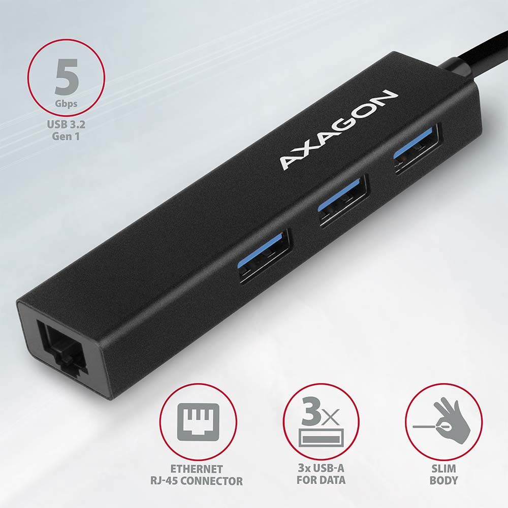 AXAGON HMA-GL3A USB3.2 multiport Hub 3-port + LAN metal black - Image 2