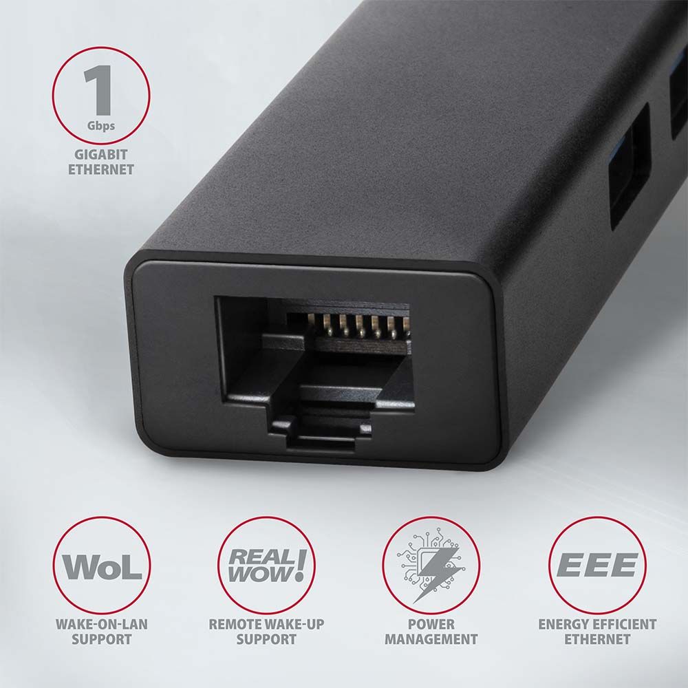 AXAGON HMA-GL3A USB3.2 multiport Hub 3-port + LAN metal black - Image 3