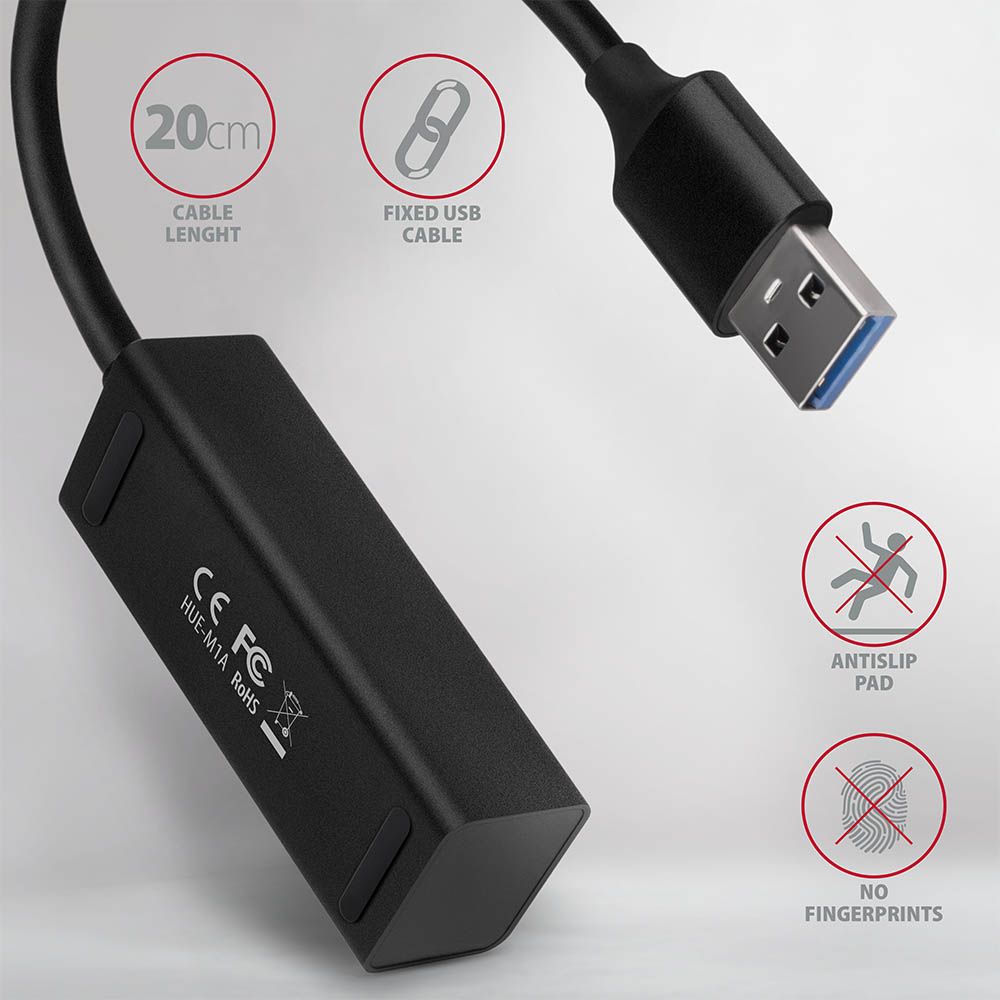 AXAGON HUE-M1A SuperSpeed USB-A Mini Hub 4-Portos USB3.2 HUB Metal black - Image 4