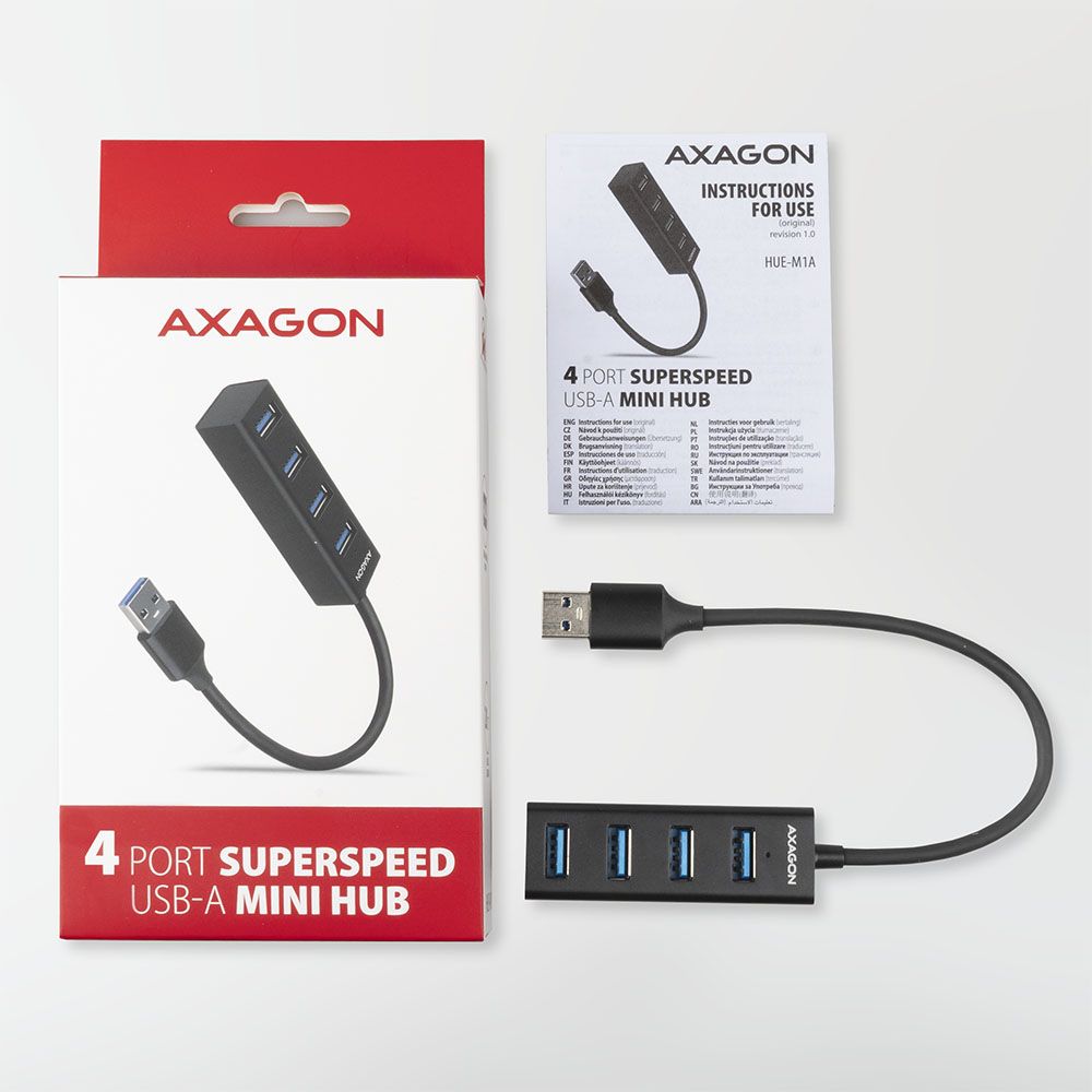 AXAGON HUE-M1A SuperSpeed USB-A Mini Hub 4-Portos USB3.2 HUB Metal black - Image 5