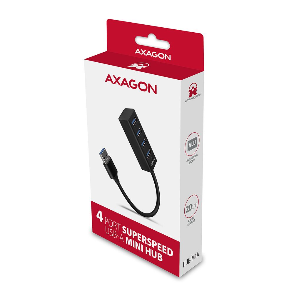 AXAGON HUE-M1A SuperSpeed USB-A Mini Hub 4-Portos USB3.2 HUB Metal black - Image 6