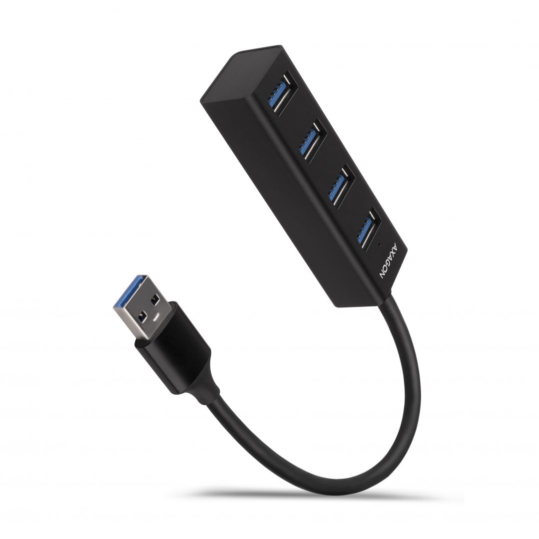 AXAGON HUE-M1A SuperSpeed USB-A Mini Hub 4-Portos USB3.2 HUB Metal black - Image 1