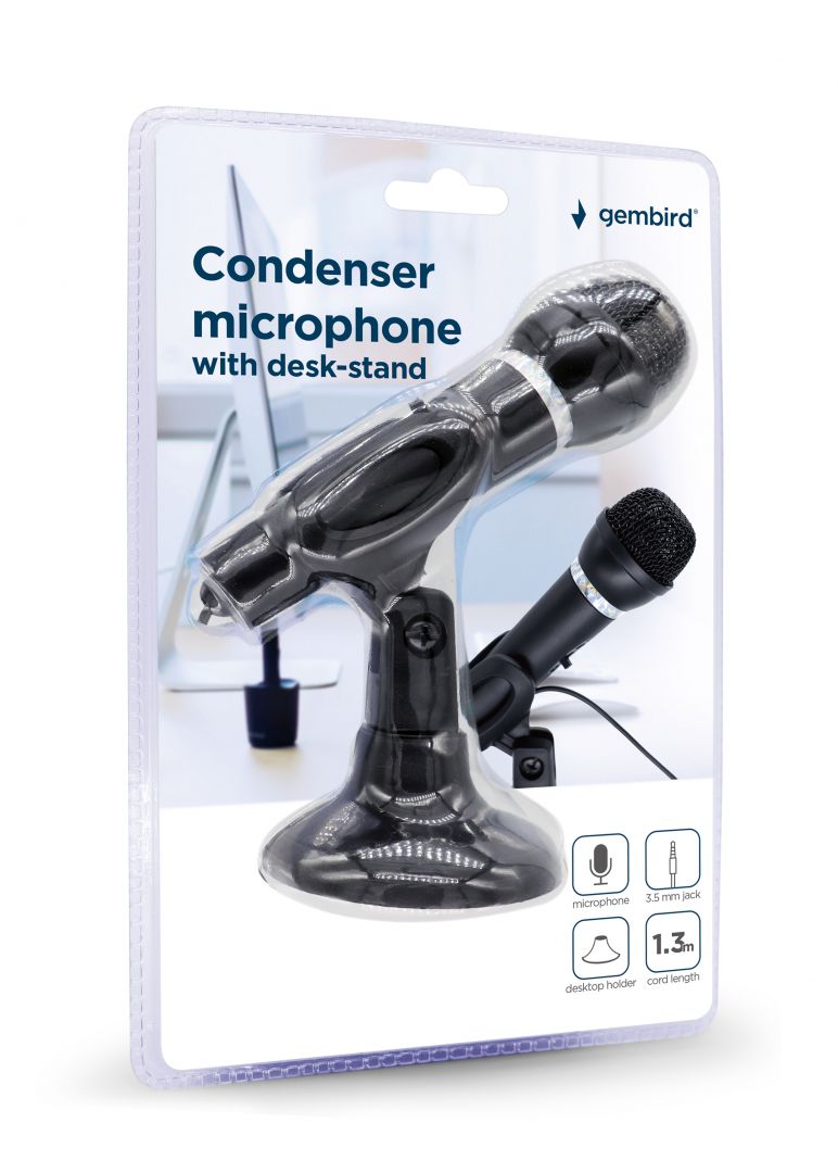 Gembird MIC-D-04 condenser microphone with desk-stand Black - Image 3