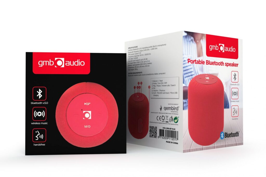 Gembird SPK-BT-15-R Portable Bluetooth Speaker Red - Image 2