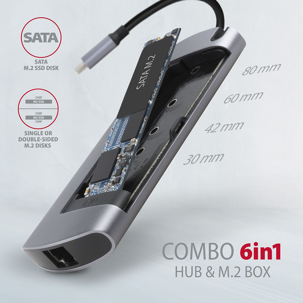 AXAGON HMC-6M2 SuperSpeed USB-C Combo 6in1 Hub - Image 3