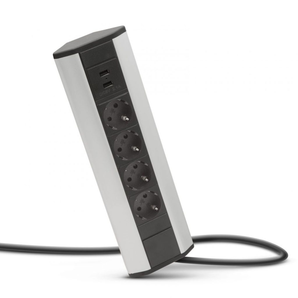 delight-sarokeloszto-4-eloszto-2-usb_1.jpg Delight Hálózati Elosztó 4DIN 1,5m Aluminium - Image 1