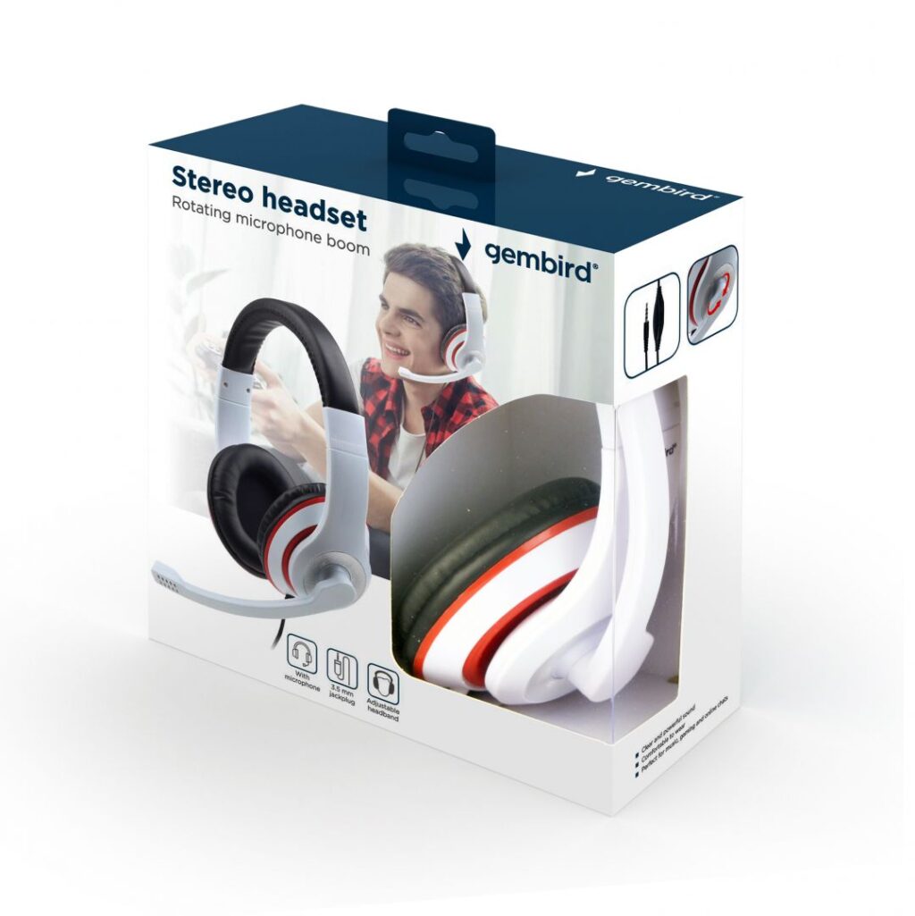 Gembird MHS-03-WTRDBK Stereo Headset White/Red/Black - Image 5