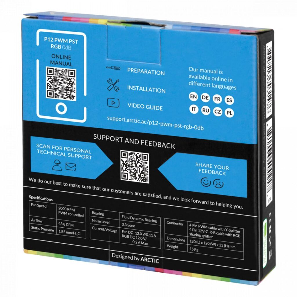 Arctic P12 PWM PST RGB 0dB Black (3db/cs) Value Pack with Controller - Image 6