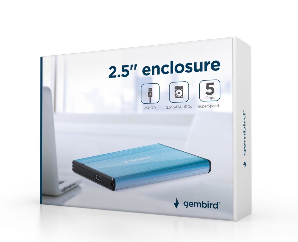 Gembird 2,5" EE2-U3S-3-B USB3.0 Enclosure Aluminium Blue - Image 2