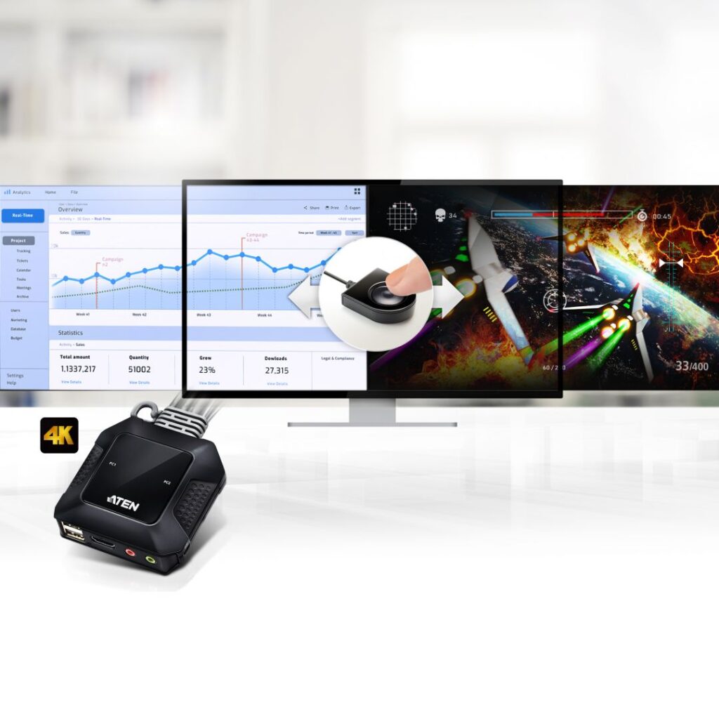 ATEN CS22H 2-Port USB 4K HDMI Cable KVM Switch with Remote Port Selector - Image 8