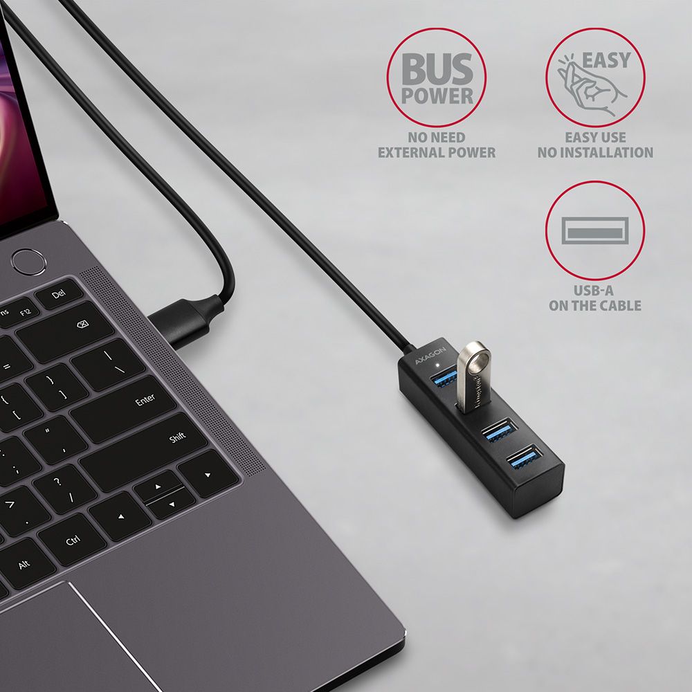 AXAGON HUE-M1AL SuperSpeed USB-A Mini Hub 4-Portos USB3.2 HUB Metal black - Image 3