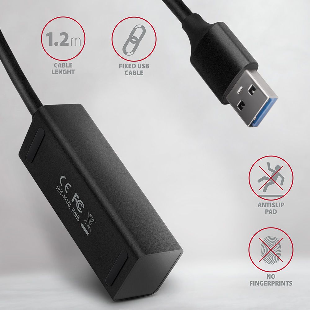 AXAGON HUE-M1AL SuperSpeed USB-A Mini Hub 4-Portos USB3.2 HUB Metal black - Image 4