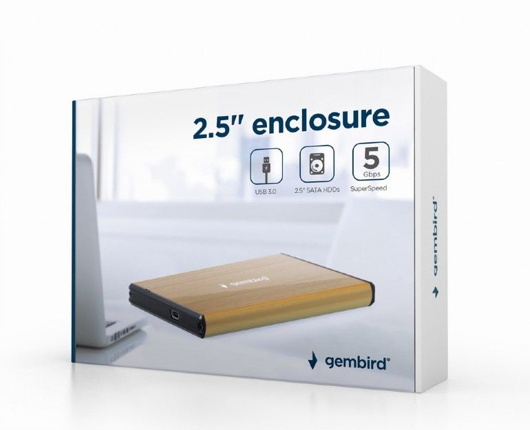 Gembird EE2-U3S-3-GL USB3.0 2,5" Enclosure Aluminium Gold - Image 2