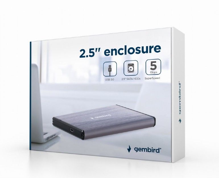 Gembird EE2-U3S-3-LG USB3.0 2,5" Enclosure Aluminium Light Grey - Image 2