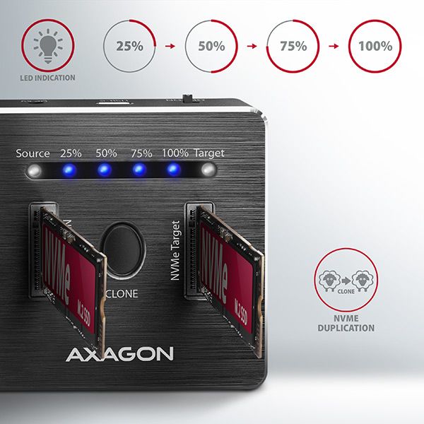 AXAGON ADSA-M2C SuperSpeed USB-C 10 Gbps Dual NVMe M.2 SSD Clone Master Dock - Image 3