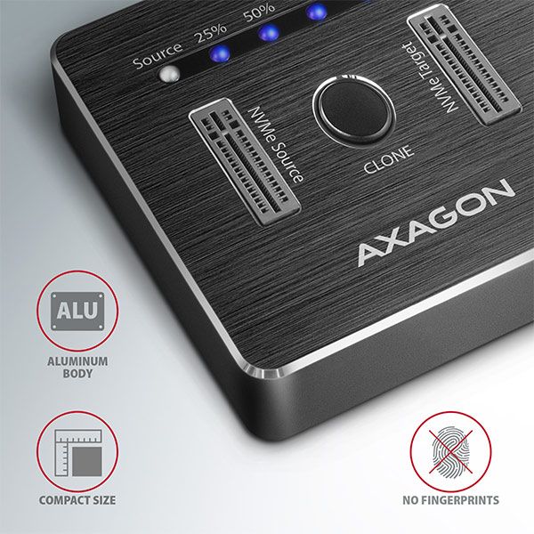 AXAGON ADSA-M2C SuperSpeed USB-C 10 Gbps Dual NVMe M.2 SSD Clone Master Dock - Image 5