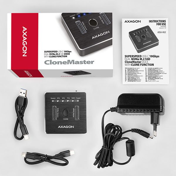 AXAGON ADSA-M2C SuperSpeed USB-C 10 Gbps Dual NVMe M.2 SSD Clone Master Dock - Image 9