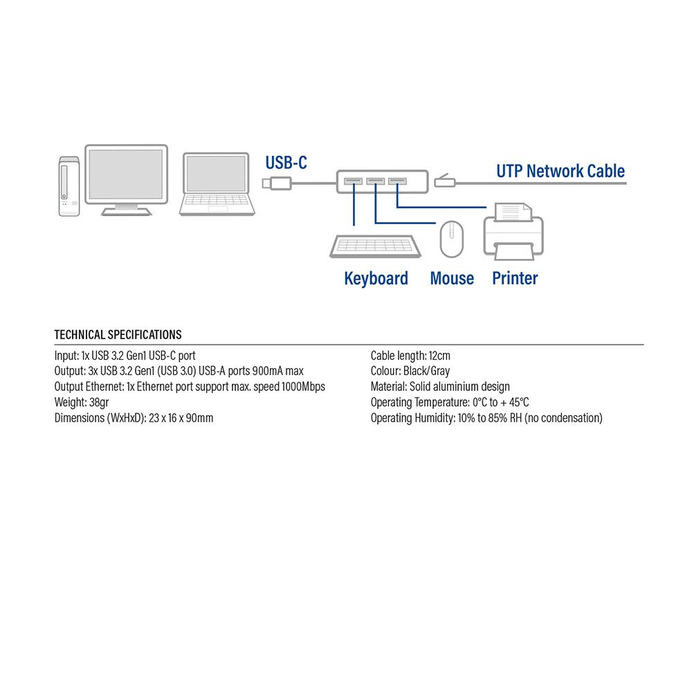 ACT AC7055 USB-C Hub 3 port with Gigabyte Ethernet Grey - Image 8