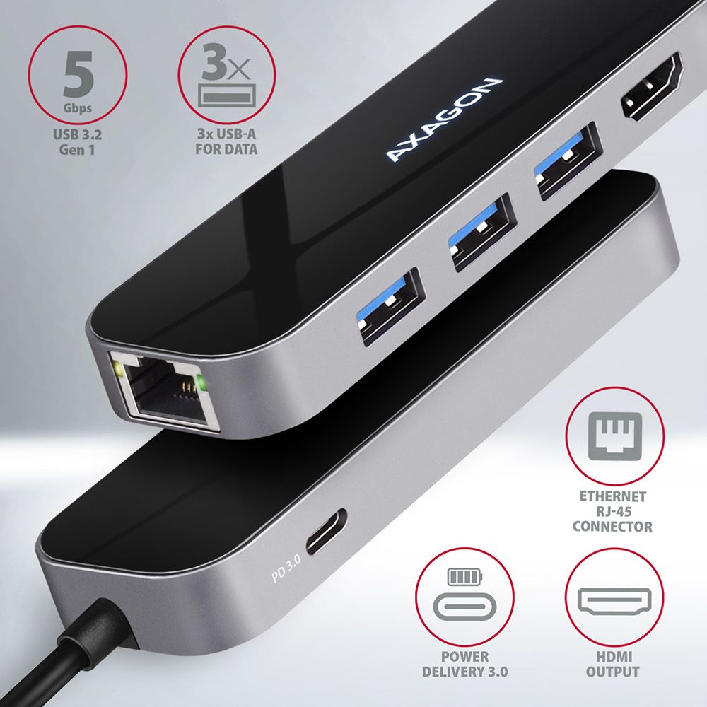 AXAGON HMC-6GL SuperSpeed USB-C Combo 6in1 Hub Black - Image 2