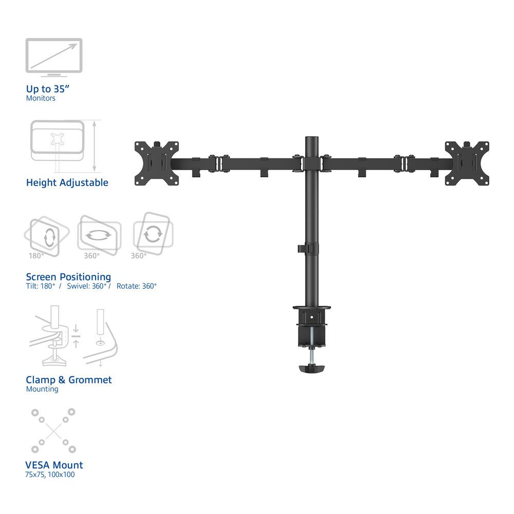 ACT AC8302 Monitor Desk Mount For 2 Monitors / Up to 35" VESA Black - Image 6