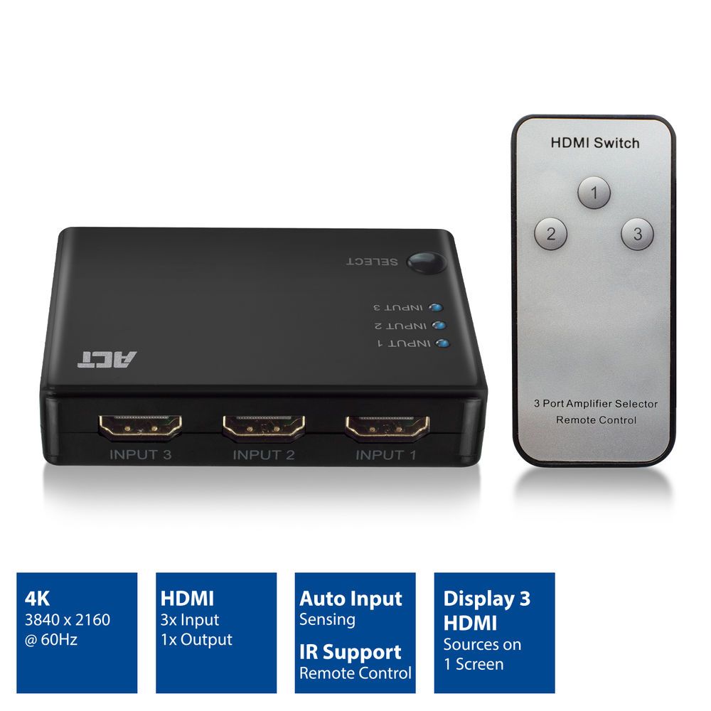 ACT AC7845 4K HDMI Switch 3x1 - Image 2