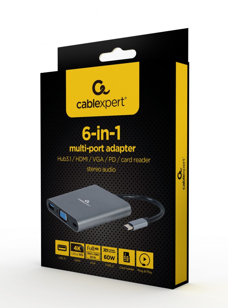 Gembird A-CM-COMBO6-01 USB Type-C 6-in-1 Multi-Port Adapter Space Grey - Image 4