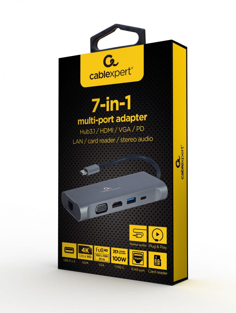 Gembird A-CM-COMBO7-01 USB Type-C 7-in-1 Multi-Port Adapter Space Grey - Image 4