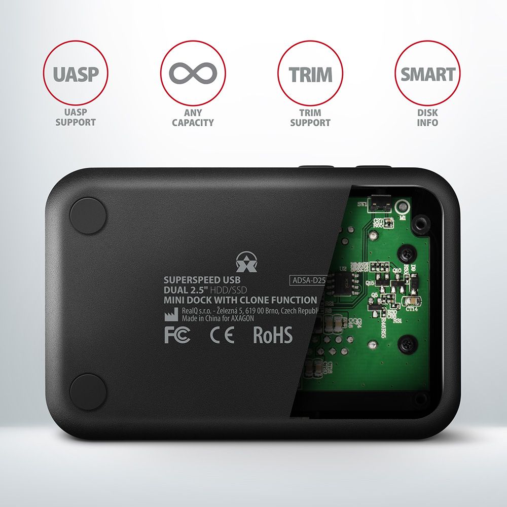 AXAGON ADSA-D25 SuperSpeed USB Dual 2,5" SSD/HDD Mini Dock Black - Image 5