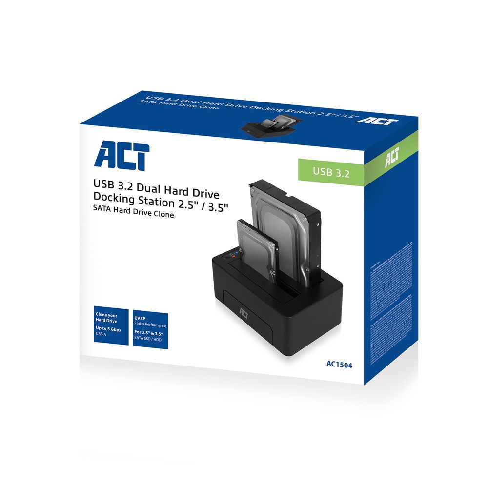 ACT AC1504 2,5" and 3,5" SATA dual hard drive docking station, USB 3.2 Gen1 - Image 5
