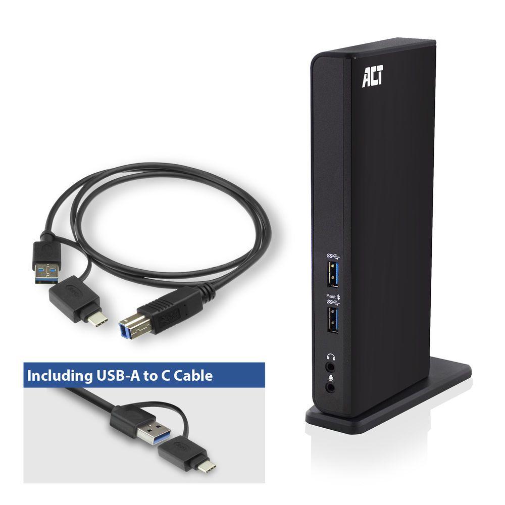 ACT AC7049 USB-C or USB-A Dual Monitor Docking Station Black - Image 2