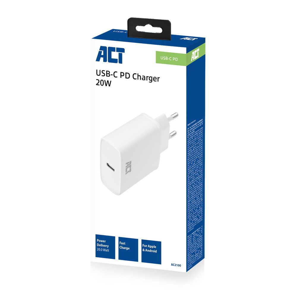 ACT AC2100 Compact USB-C Charger 20W for fast charging White - Image 6