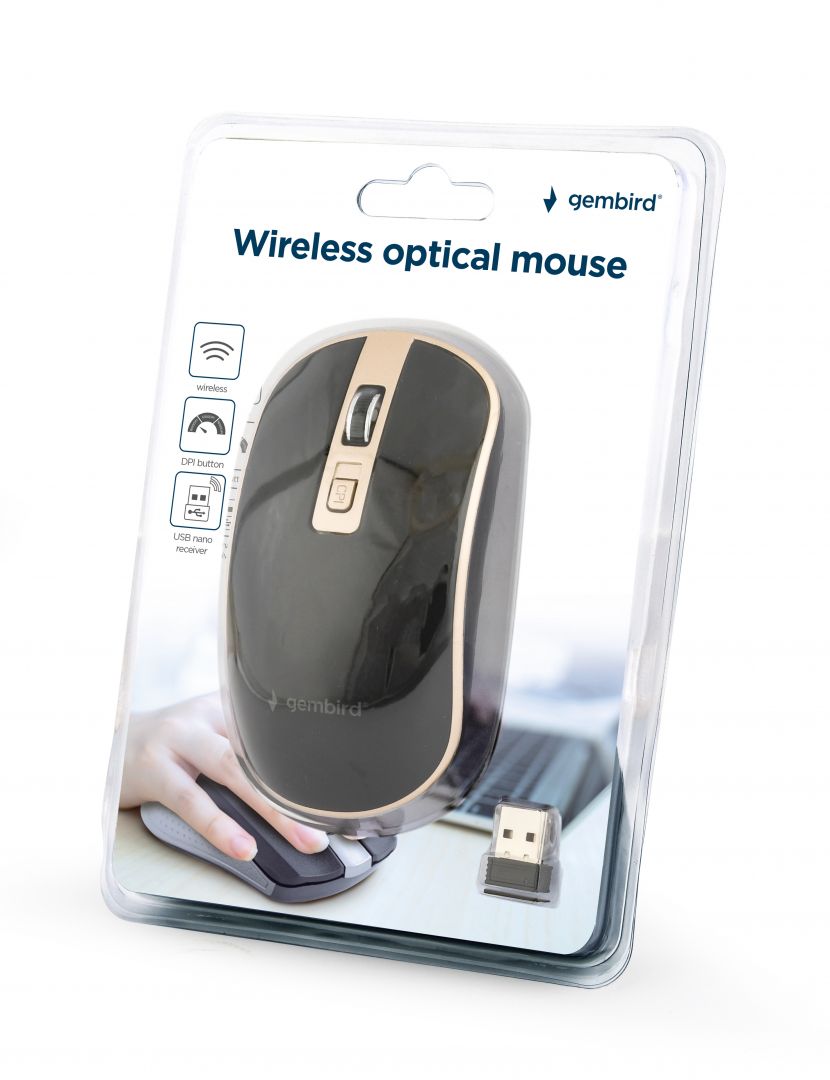 Gembird MUSW-4B-06-BG Wireless optical mouse Black/Gold - Image 1