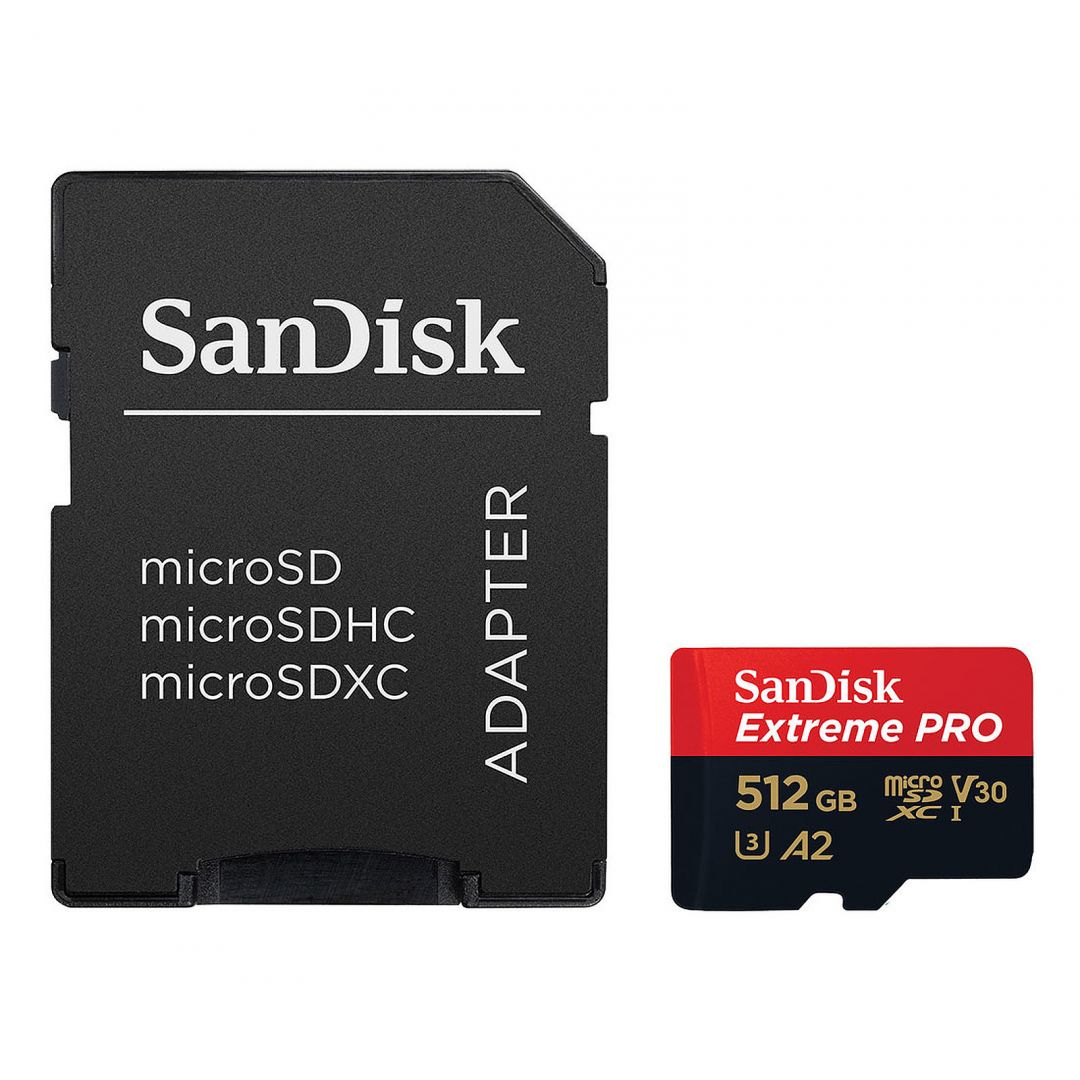 Sandisk 512GB microSDXC Class 10 U3 V30 A2 Extreme Pro + adapterrel - Image 1