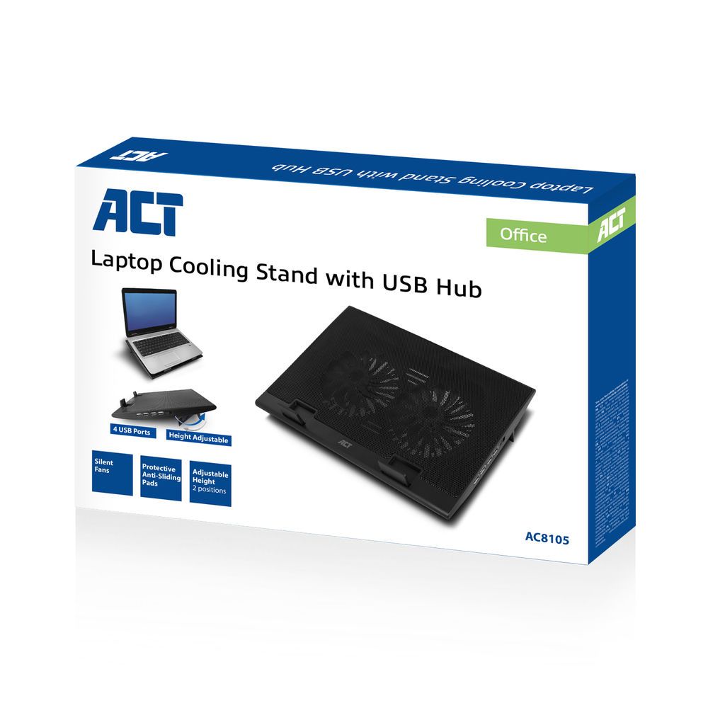 ACT AC8105 Laptop hűtőállvány 17"-ig állítható magasság (2 pozícióban) 4 portos hub - Image 8