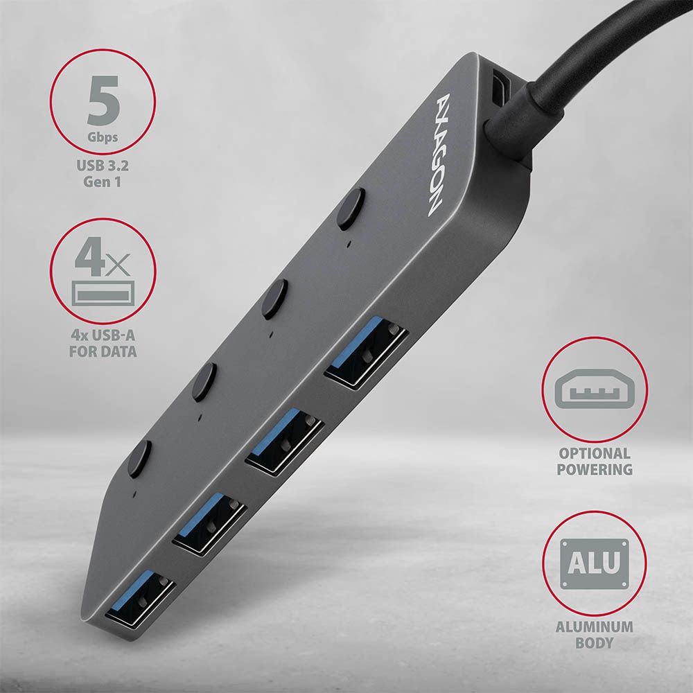 axagon-hue-msa-usb3.2-type-c-hub-4-port-metal-silver_2.jpg AXAGON HUE-MSA USB3.2 Hub 4-port metal Silver - Image 2