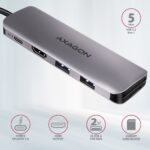 AXAGON HMC-5 Superspeed USB-C Speedster 5H HUB Silver - Image 2