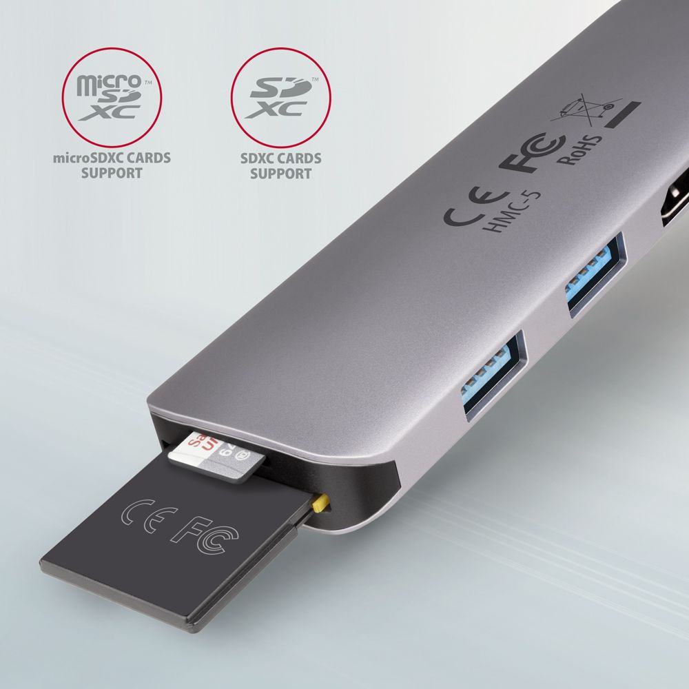 AXAGON HMC-5 Superspeed USB-C Speedster 5H HUB Silver - Image 3