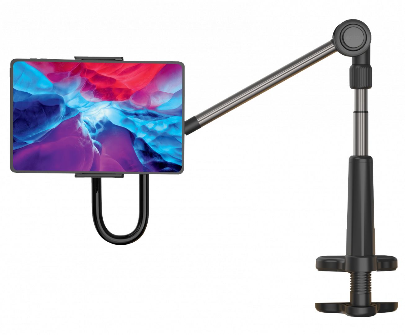 FIXED Univerzális asztali tablet/telefon tartó állvány  forgatható és állítható karral, fekete - Image 1