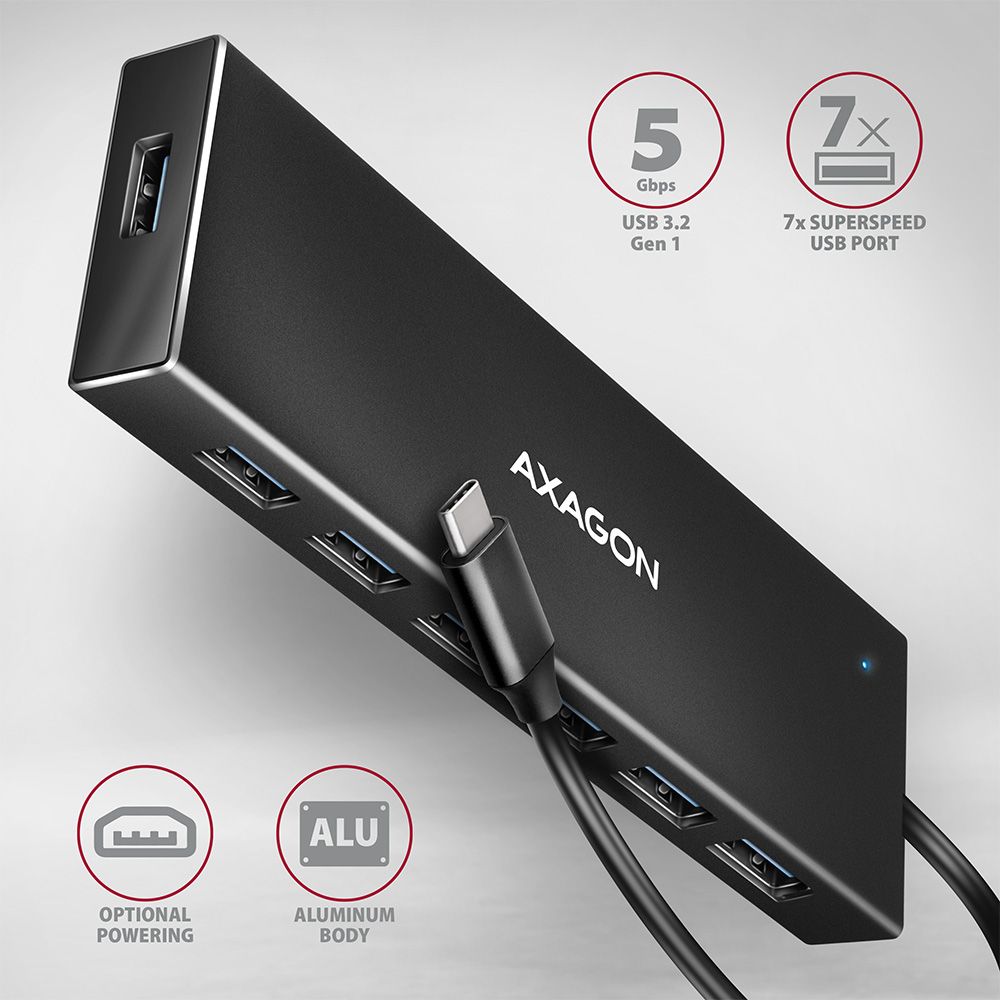 axagon-hue-f7c-superspeed-usb-c-flat-charging-hub-black_2.jpg AXAGON HUE-F7C SuperSpeed USB-C FLAT CHARGING HUB Black - Image 2