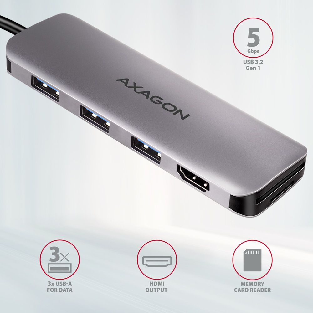 AXAGON HMC-HCR3A SuperSpeed USB-C COMBO 5in1 hub Grey - Image 2