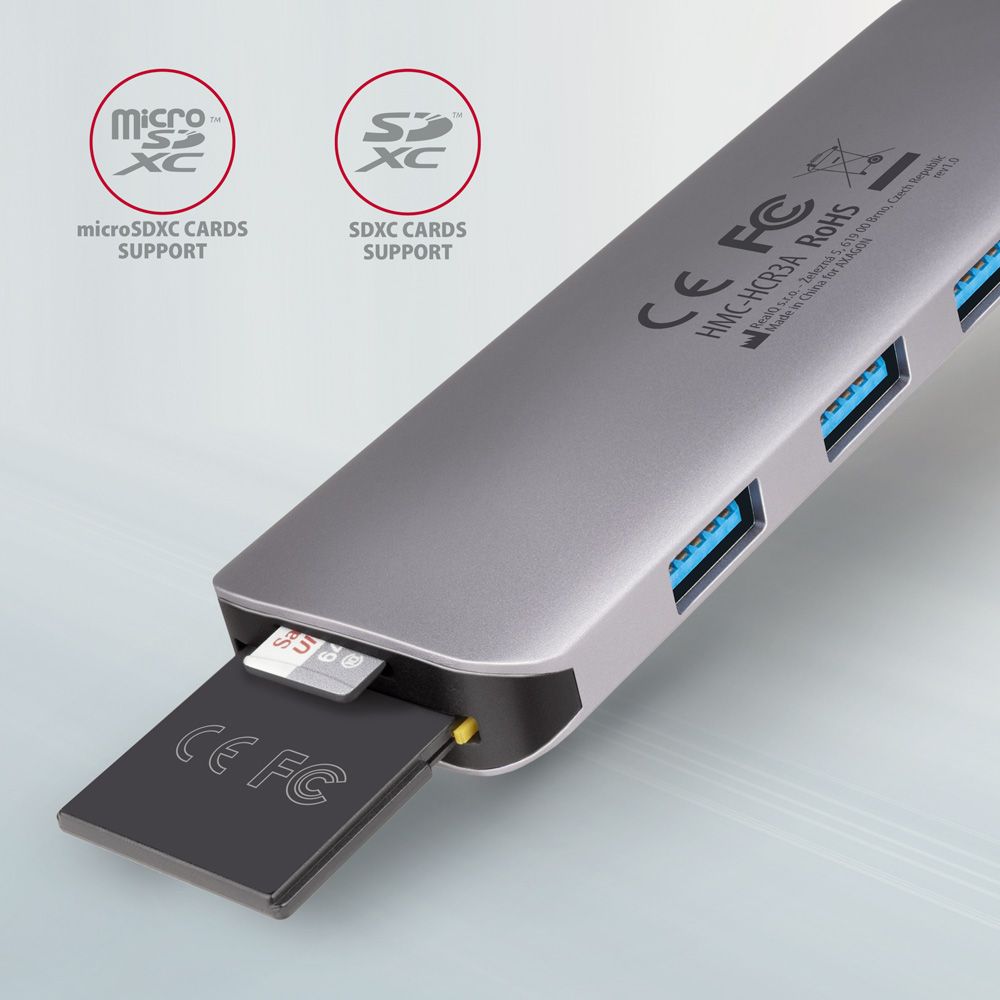 AXAGON HMC-HCR3A SuperSpeed USB-C COMBO 5in1 hub Grey - Image 3