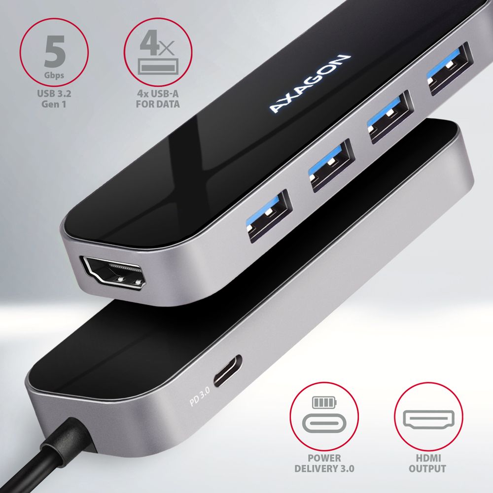 AXAGON HMC-6H4A SuperSpeed USB-C COMBO 6in1 hub Black/Grey - Image 6