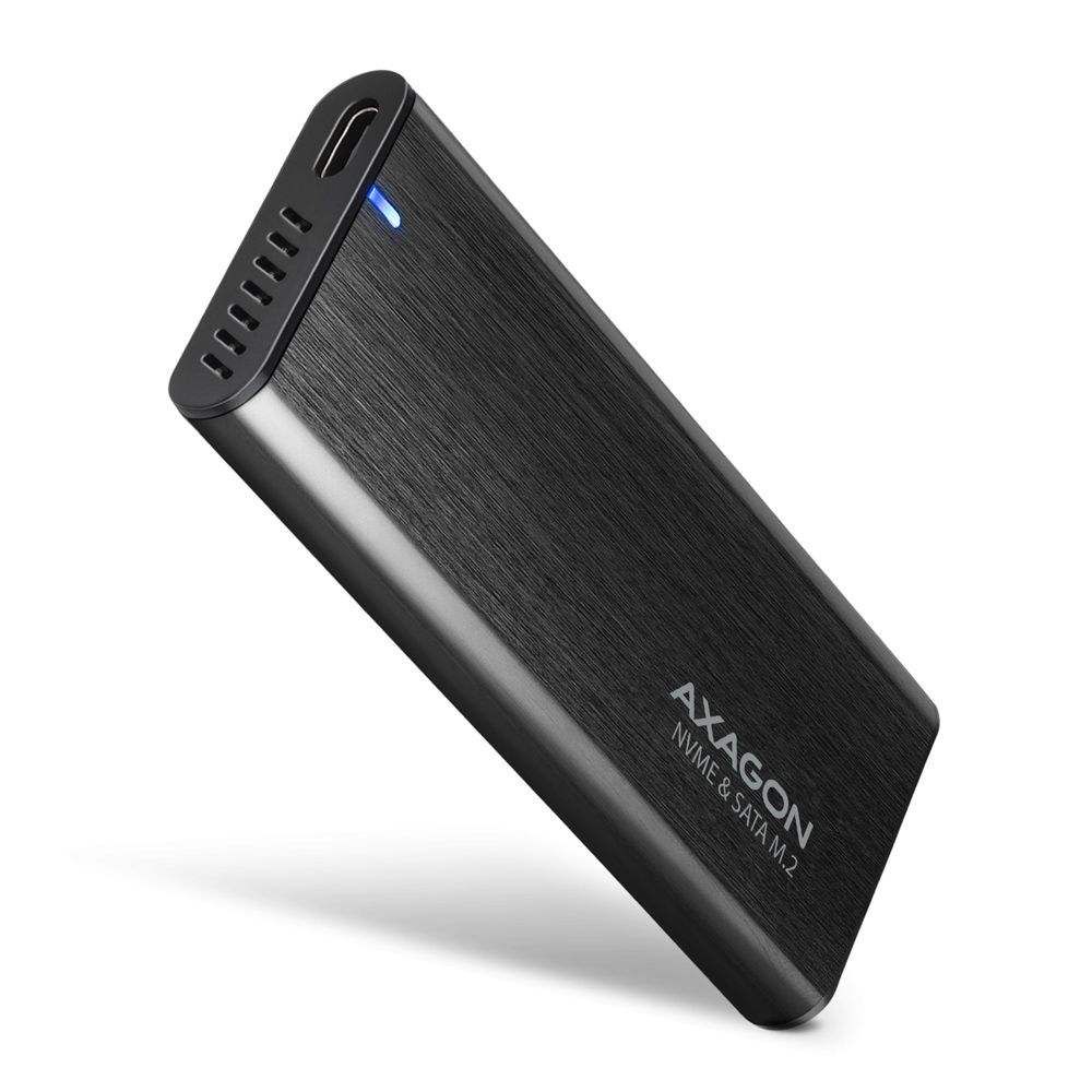 axagon-eem2-sb2-superspeed-usb-c-m.2-nvme-sata-ssd-raw-box-black_1.jpg Axagon EEM2-SB2 USB-C 3.2 Gen 2 - M.2 NVMe/SATA fekete csavar nélküli külső SSD ház - Image 1