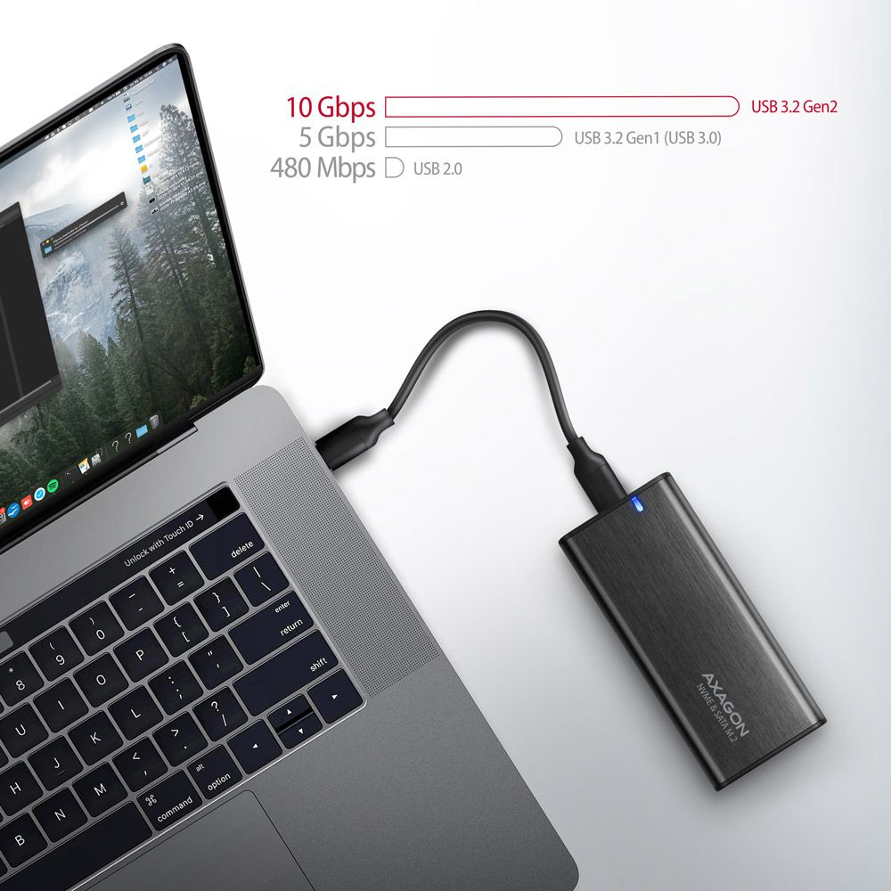 Axagon EEM2-SB2 USB-C 3.2 Gen 2 - M.2 NVMe/SATA fekete csavar nélküli külső SSD ház - Image 8